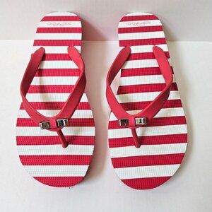 Coach Womens 10 Loralyn Sandals Wedge Flip Flops Pink White Stripe Bow
